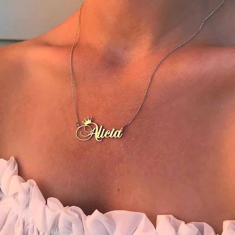 Crown Pendant Name Necklace for Women