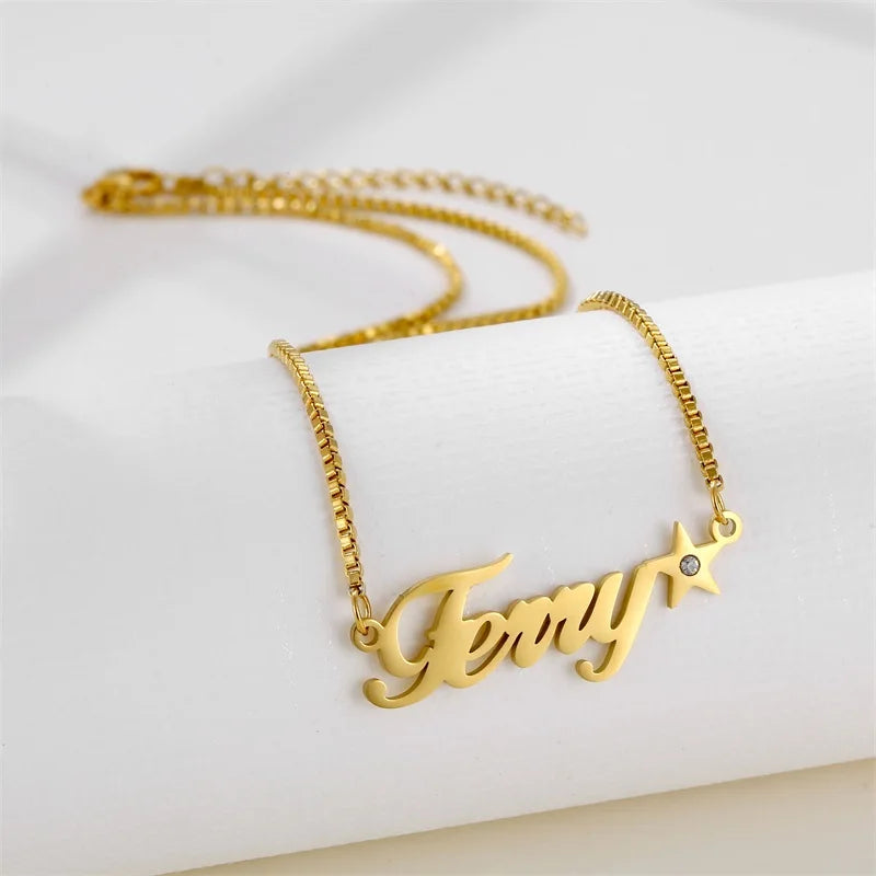 Customized Name Necklace Summer Choker Zircon Pendant Star Chain for Women