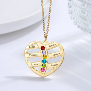 Family Names Necklace with Birthstone Heart Pendant