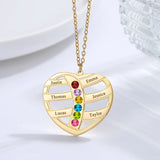 Family Names Necklace with Birthstone Heart Pendant