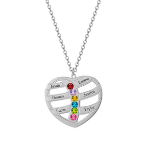 Family Names Necklace with Birthstone Heart Pendant