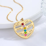 Family Names Necklace with Birthstone Heart Pendant