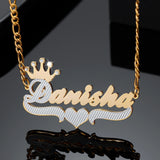Crown Name Necklace 18K Double Plated Two-Tone Stainless Steel Jewelry