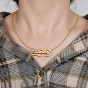 Personalized Heart Chain Name Necklace Stainless Steel 3D Jewelry for Women