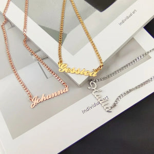 Personalized Name Necklace Cursive Font Stainless Steel Cuban Chain Choker