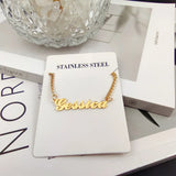 Personalized Name Necklace Cursive Font Stainless Steel Cuban Chain Choker