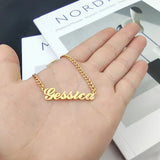 Personalized Name Necklace Cursive Font Stainless Steel Cuban Chain Choker
