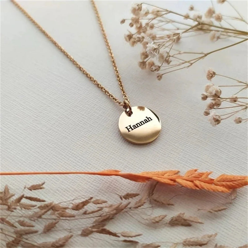 Round Pendant Necklace Stainless Steel Chain Gift