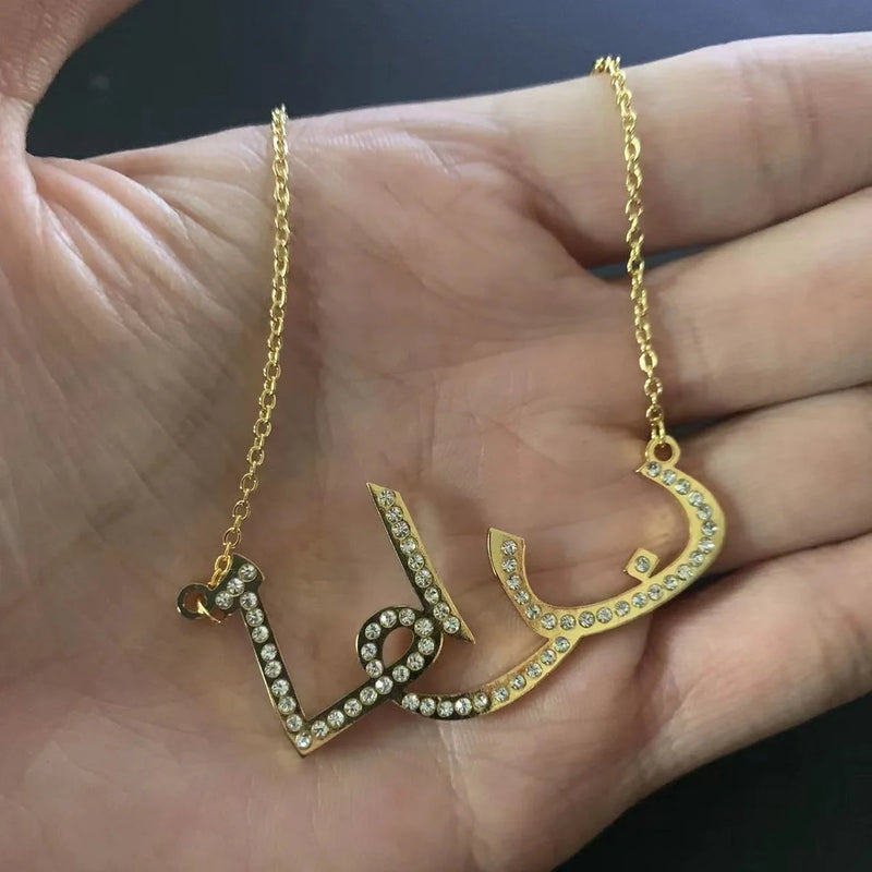 Diamond Name Necklace for Women Arabic Letter Chain Personalized Jewelry