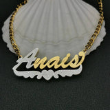 Personalized Name Necklace with Heart Chain Double Plate Stainless Steel