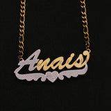Personalized Name Necklace with Heart Chain Double Plate Stainless Steel