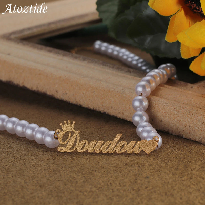 Personalized Name Necklace Stainless Steel Beads Chain Choker Pendant
