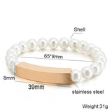 Pearl Beads Bracelets Stainless Steel Engrave Name ID Bracelet