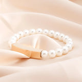 Pearl Beads Bracelets Stainless Steel Engrave Name ID Bracelet