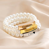 Pearl Beads Bracelets Stainless Steel Engrave Name ID Bracelet
