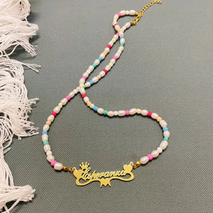 Personalized Nameplate Necklace Pearl Necklace Charming Women Jewelry Gift