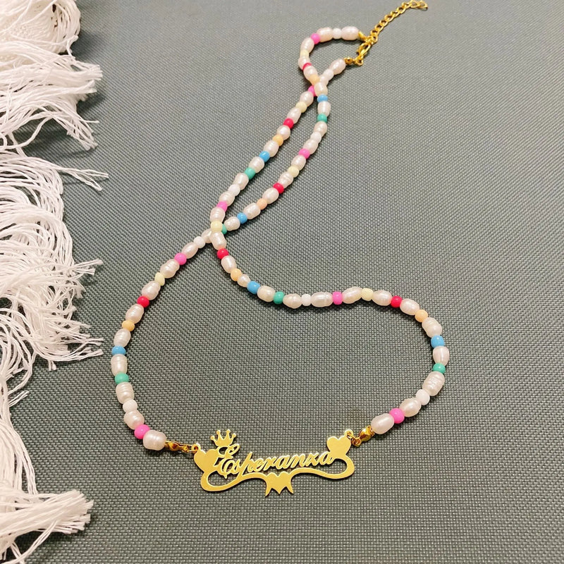 Personalized Nameplate Necklace Pearl Necklace Charming Women Jewelry Gift