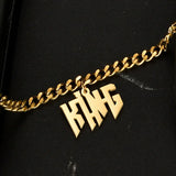 Bold Letter Name Pendant Necklace with 6mm Thick Cuban Chain Links