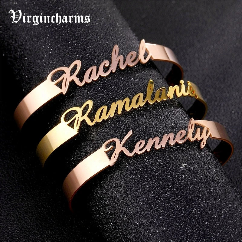 Rose Stainless Steel Charm Cuff Bracelet Personalized Jewelry