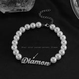 Stainless Steel Initials Pearl Beaded Bracelet for Women