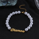 Stainless Steel Initials Pearl Beaded Bracelet for Women