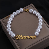 Stainless Steel Initials Pearl Beaded Bracelet for Women