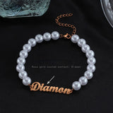 Stainless Steel Initials Pearl Beaded Bracelet for Women