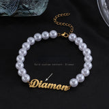 Stainless Steel Initials Pearl Beaded Bracelet for Women