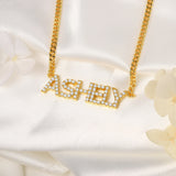 Personalized 9mm Zircon Necklace with Diamond Letters Pendant Chain