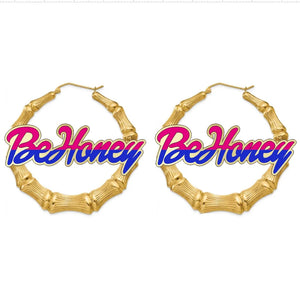 Personalized Name Bamboo Hoop Earrings for Women Custom Acrylic Laser Jewelry