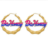 Personalized Name Bamboo Hoop Earrings for Women Custom Acrylic Laser Jewelry