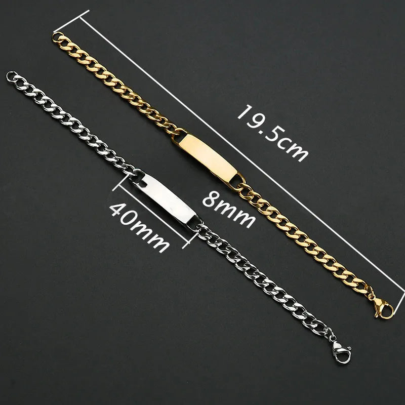 Men's Stainless Steel Cuban Chain Nameplate Bracelet