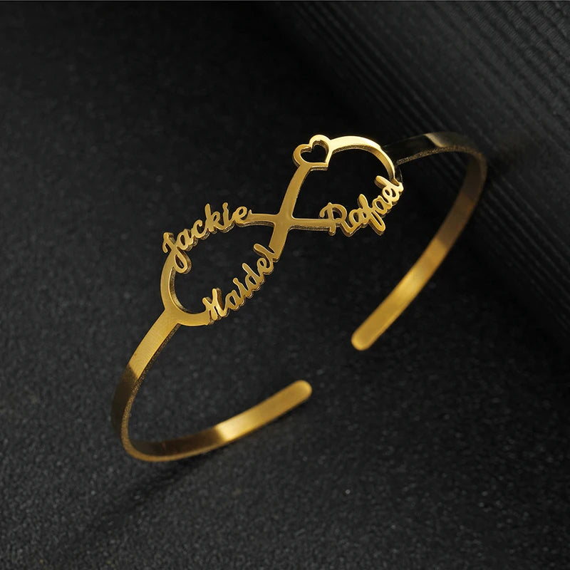 Personalized Family Name Bracelet Cuff Bangle Stainless Steel Jewelry