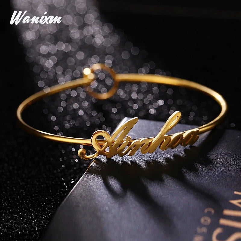 Personalized Nameplate Bracelet Customized Bangles Silver Stainless Steel