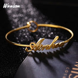 Personalized Nameplate Bracelet Customized Bangles Silver Stainless Steel