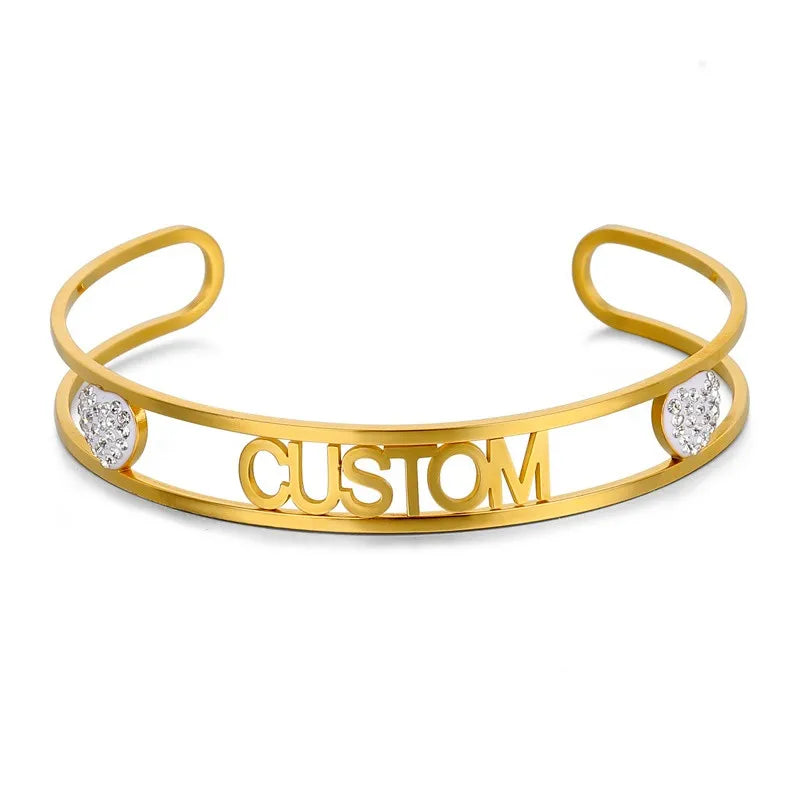 Zircon Paved Nameplate Bracelet Stainless Steel Jewelry