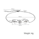 Personalized Heart Bracelet Stainless Steel Engraved Names Adjustable Bangle