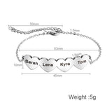 Personalized Heart Bracelet Stainless Steel Engraved Names Adjustable Bangle
