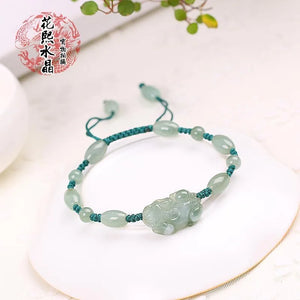 Natural Burma Emerald Pixiu Bracelet Anklet Hand Knotting Woman Amulet