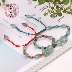 Natural Burma Emerald Pixiu Bracelet Anklet Hand Knotting Woman Amulet