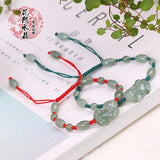 Natural Burma Emerald Pixiu Bracelet Anklet Hand Knotting Woman Amulet