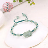 Natural Burma Emerald Pixiu Bracelet Anklet Hand Knotting Woman Amulet