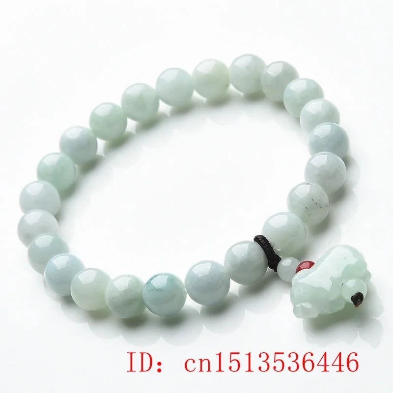 Natural Emerald 8mm Bead Pig Buddhism Bracelet Elastic Bangle