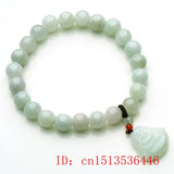 Natural Emerald 8mm Bead Pig Buddhism Bracelet Elastic Bangle