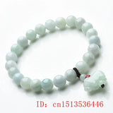 Natural Emerald 8mm Bead Pig Buddhism Bracelet Elastic Bangle