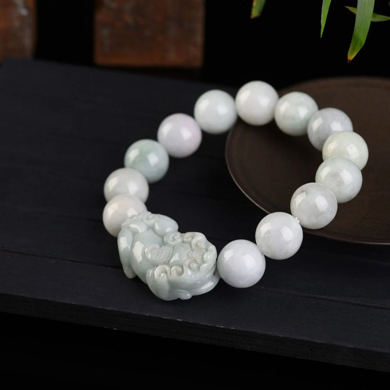 Emerald Pixiu Beads Bracelet Adjustable Bangle Hand-Carved Amulet