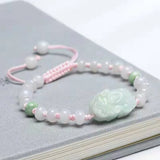 Natural Emerald Pixiu Beads Knotted Bracelet Adjustable Bangle