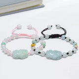 Natural Emerald Pixiu Beads Knotted Bracelet Adjustable Bangle