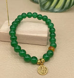 Green Jade Agate Carving Beads Bracelet Necklace for Good Luck