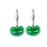 Green Jade Ruyi Beads Earrings Charm DIY Hand-Carved Woman Amulet